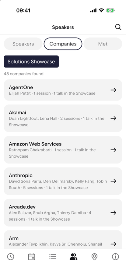 The Companies tab filtered to the Solutions Showcase.