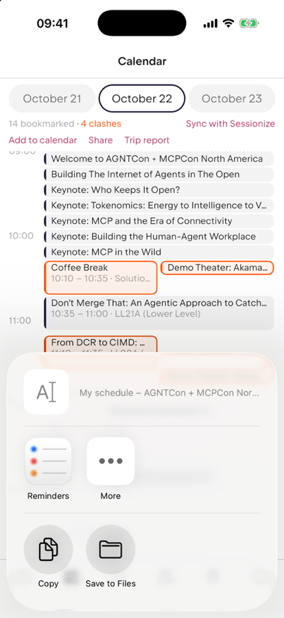 The iOS share sheet offering the schedule as text.